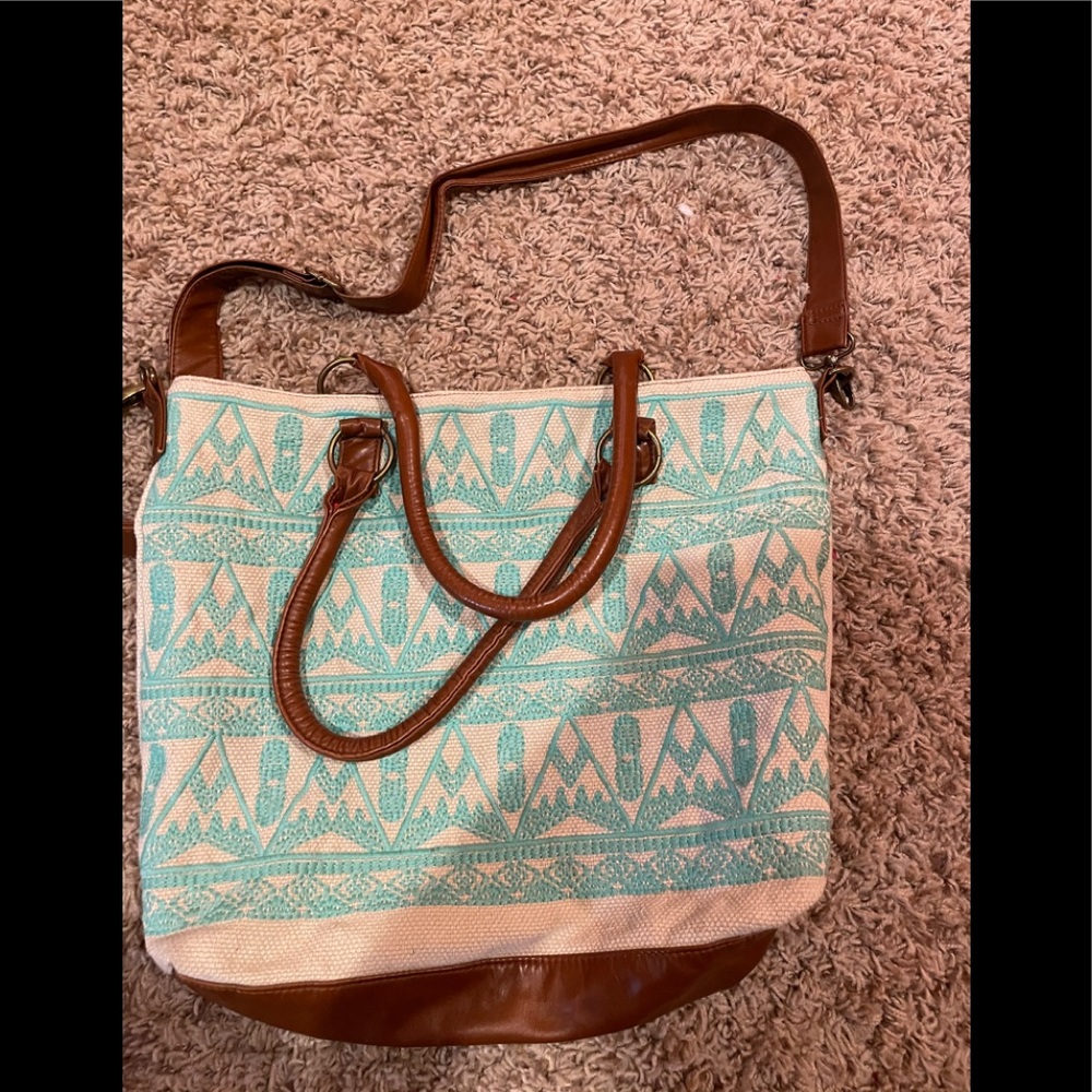 The Buckle messenger crossbody bag teal linen